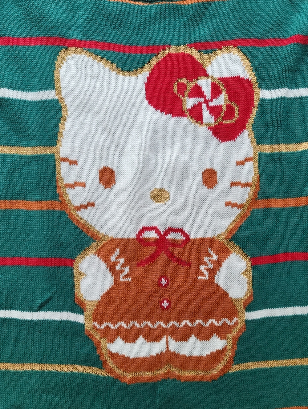 Hello Kitty Girls XL Knit Striped Christmas Sweater Dress Sanrio Gingerbread - Picture 4 of 7
